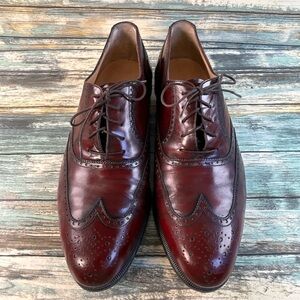 Salvatore Ferragamo Wingtip Oxford Shoes Mens 9.5 Wide Burgundy Leather Dress